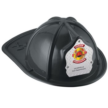 Black Junior Firefighter Hat With Maltese Cross On Silver With Personalization from Positive Promotions