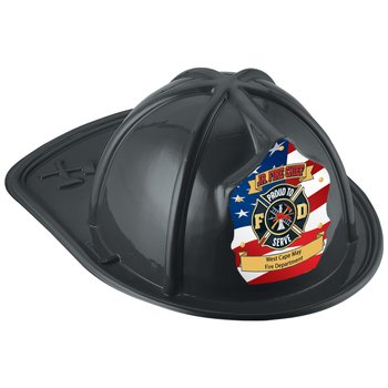 Black Patriotic Jr. Fire Chief/Proud to Serve Hat - One-Color Personalization Available from Positive Promotions