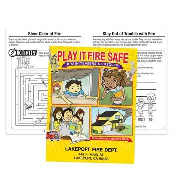 Play It Fire Safe: Brain Teasers & Puzzles Educational Activities Book - Personalization Available from Positive Promotions