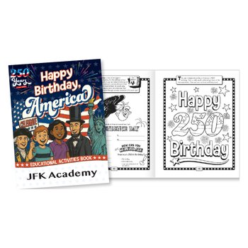 Happy Birthday, America Educational Activities Book - One-Color Personalization Available from Positive Promotions