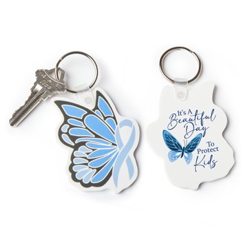Butterfly Blue Ribbon/Protect Kids Flexi Key Tag from Positive Promotions