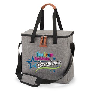 One Team, One Mission: Excellence Harper Heathered 24-Can Cooler Tote Bag from Positive Promotions