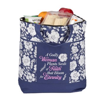 A Godly Woman Plants Seeds of Faith That Bloom for Eternity Malibu Non-Woven Insulated Cooler Tote from Positive Promotions