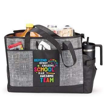 Behind Every Amazing School Is an Awesome Team Malibu Non-Woven Insulated Cooler Tote With 30-/40-oz. Tumbler Pocket from Positive Promotions