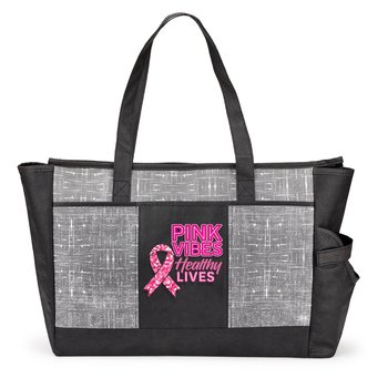 Pink Vibes, Healthy Lives Malibu Non-Woven Insulated Cooler Tote With 30-/40-oz. Tumbler Pocket from Positive Promotions