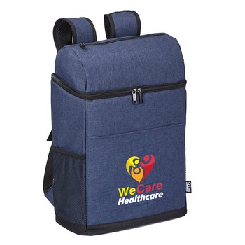 Heathered Navy Adventure rPET 20-Can Backpack Cooler - Embroidered Personalization Available from Positive Promotions