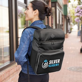 Brooklyn Water-Resistant 20-Can Backpack Cooler With Trolley Strap & Bottle Opener - Embroidered Personalization Available from Positive Promotions