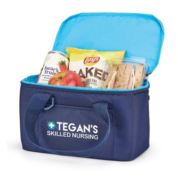 Heathered Navy Chill Box 6-Can Insulated rPET Lunch/Cooler Bag - Personalization Available from Positive Promotions