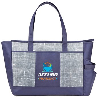 Navy Malibu Non-Woven Insulated Cooler Tote With 30-/40-oz. Tumbler Pocket - Personalization Available from Positive Promotions