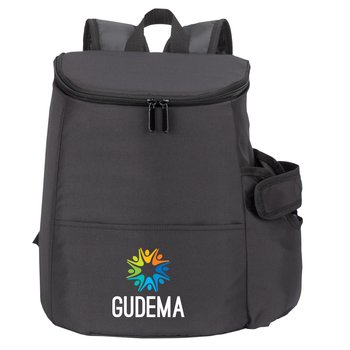 Black Hydro 2.0 12-Can Insulated Backpack Cooler Bag With 30-/40-oz. Tumbler Pocket - Embroidered Personalization Available from Positive Promotions