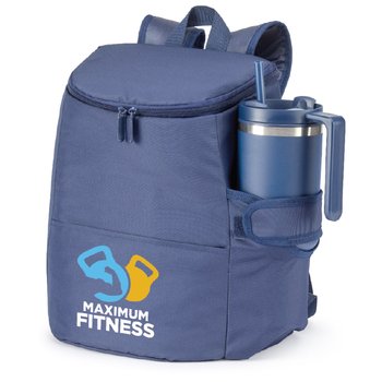 Navy Hydro 2.0 12-Can Insulated Backpack Cooler Bag With 30-/40-oz. Tumbler Pocket - Embroidered Personalization Available from Positive Promotions