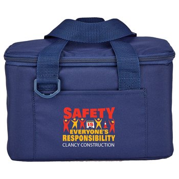 Workplace Safety Navy Chill Box 6-Can Insulated rPET Lunch/Cooler Bag - Personalization Available from Positive Promotions