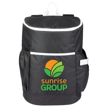 Black 24-Can Insulated Backpack Cooler Bag With Tumbler Pocket - Personalization Available from Positive Promotions
