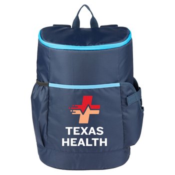 Navy 24-Can Insulated Backpack Cooler Bag With Tumbler Pocket - Personalization Available from Positive Promotions