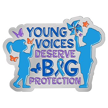 Young Voices Deserve Big Protection Lapel Pin With Presentation Card from Positive Promotions
