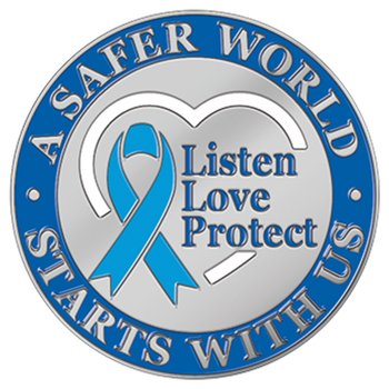 Listen, Love, Protect: A Safer World Starts With Us Lapel Pin With Presentation Card from Positive Promotions