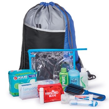 Female 13-Piece Hygiene Kit With Sport Drawstring Mesh Backpack from Positive Promotions