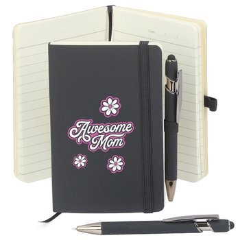 Awesome Mom Mini Pocket Journal With Mini Metal Stylus Pen from Positive Promotions
