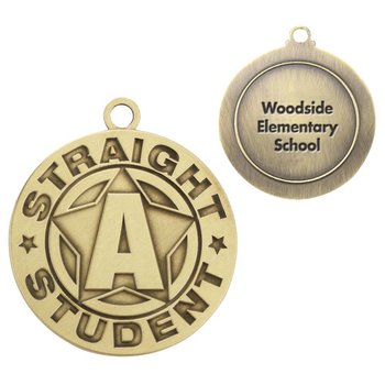 Straight A Student Gold Academic Medallion - Laser-Engraved Personalization Available from Positive Promotions