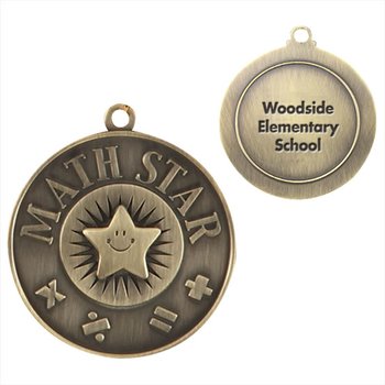 Math Star Gold Academic Medallion - Laser-Engraved Personalization Available from Positive Promotions