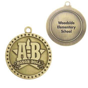 A-B Honor Roll Gold Academic Medallion - Laser-Engraved Personalization Available from Positive Promotions