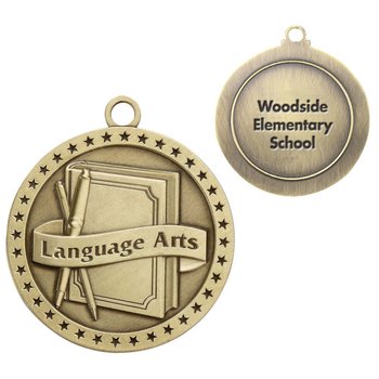 Language Arts Gold Academic Medallion - Laser-Engraved Personalization Available from Positive Promotions