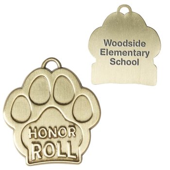 Honor Roll Paw-Shaped Gold Academic Medallion - Laser-Engraved Personalization Available from Positive Promotions