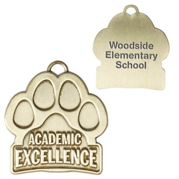 Academic Excellence Paw-Shaped Gold Academic Medallion - Laser-Engraved Personalization Available from Positive Promotions