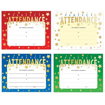 Perfect Attendance Gold Foil-Stamped Certificate 100-Piece Assortment Pack from Positive Promotions