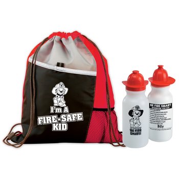 I'm A Fire-Safe Kid Deluxe Drawstring Backpack With Do Your Part: Be Fire Smart! Water Bottle Combo from Positive Promotions