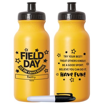 Field Day: Let The Games Begin! Yellow Water Bottle 10-Pack with Permanent Marker from Positive Promotions