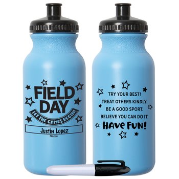Field Day: Let The Games Begin! Light Blue Water Bottle 10-Pack with Permanent Marker from Positive Promotions