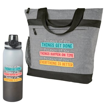 Because of You... Dylan Tote & Jasper Water Bottle Gift Set from Positive Promotions