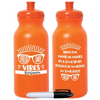 Field Day Vibes Orange Water Bottle With Permanent Marker - Pack of 10 from Positive Promotions