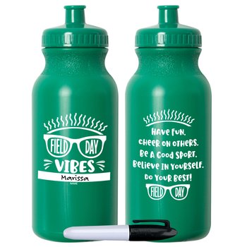 Field Day Vibes Green Water Bottle With Permanent Marker - Pack of 10 from Positive Promotions