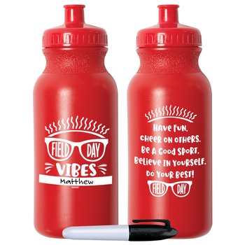 Field Day Vibes Red Water Bottle With Permanent Marker - Pack of 10 from Positive Promotions