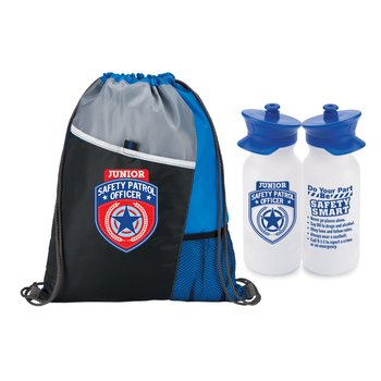 Junior Safety Patrol Officer Deluxe Drawstring Backpack & Water Bottle Combo from Positive Promotions