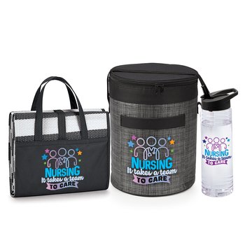 Nursing: It Takes a Team to Care Cooler, Beach Mat, & Water Bottle Gift Set from Positive Promotions