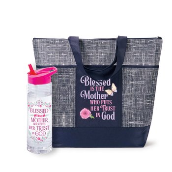 Blessed Is the Mother... Solara Water Bottle & Malibu Non-Woven Zippered Tote Bag Gift Set from Positive Promotions