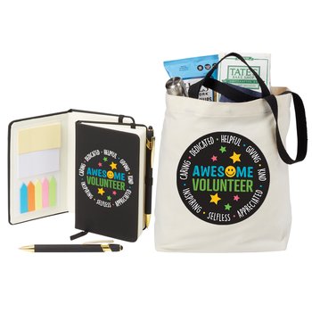 Awesome Volunteer Stanton Jotter With Sticky Notes & Stylus Pen & Venice Dual Carry Handle Reusable Cotton Tote Bag from Positive Promotions