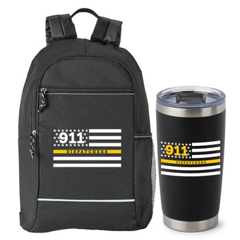 911 Dispatchers Flag Bayside Backpack & Templock Stainless-Steel Tumbler Gift Combo from Positive Promotions