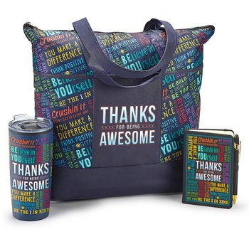 Thanks for Being Awesome Motivational Word Cloud Tumbler, Tote, & Jotter Gift Set from Positive Promotions