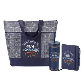 You're Appreciated in Every Way Malibu Zippered Tote, Canyon Tumbler, & Heathered Journal & Stylus Pen Gift Set from Positive Promotions