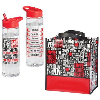 Love Your Heart (Word Cloud) Shopper Tote & Solara Water Bottle Combo from Positive Promotions