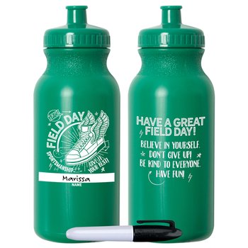 Field Day Sportsmanship Green Water Bottle With Permanent Marker - Pack of 10 from Positive Promotions