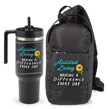 Assisted Living: Making a Difference Every Day Quencher Tumbler 40 oz. & Ventura Sling Bag Gift Set from Positive Promotions
