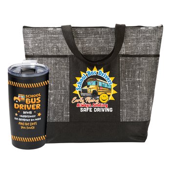 School Bus Driver Malibu Non-Woven Tote Bag & Teton Tumbler Gift Set from Positive Promotions