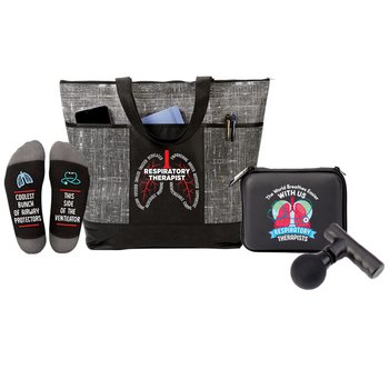 Respiratory Therapy Malibu Tote, Ankle Socks, & Mini Massage Gun Gift Set from Positive Promotions