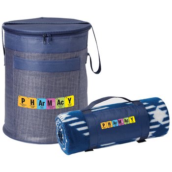Pharmacy Periodic Table Roll-Up Eco Blanket & Brookville Barrel Cooler Bag Gift Set from Positive Promotions