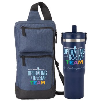Operating Room Team: Skill & Passion in Action Multi-Pocket Sling Bag & Double-Wall Flip-Straw Bottle 30 oz. Gift Set from Positive Promotions